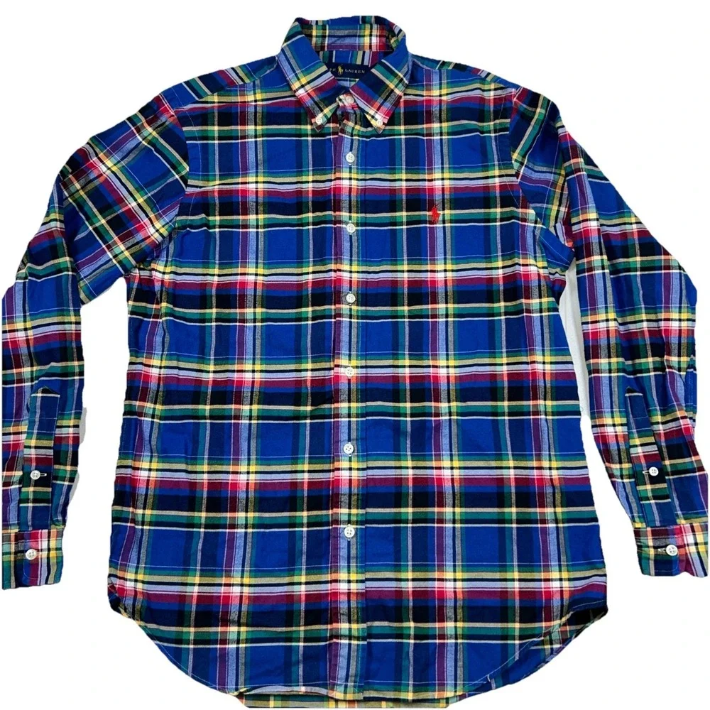 Polo‎ Ralph Lauren Multi Colored Plaid Flannel Meds Medium Long Sleeve Button Up